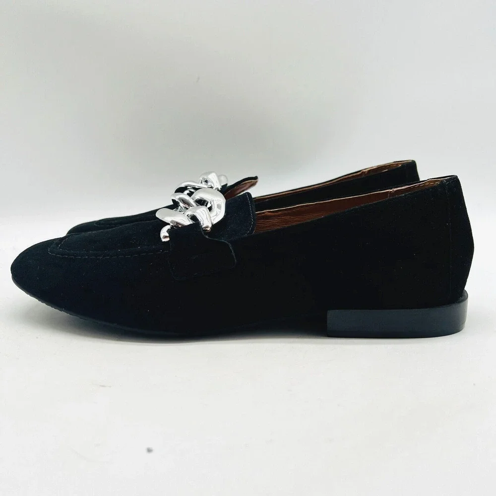 Donald Pliner Shoes Womens 7.5 Black Suede Loafer Chain Casual Chunky Bristol - Picture 4 of 12